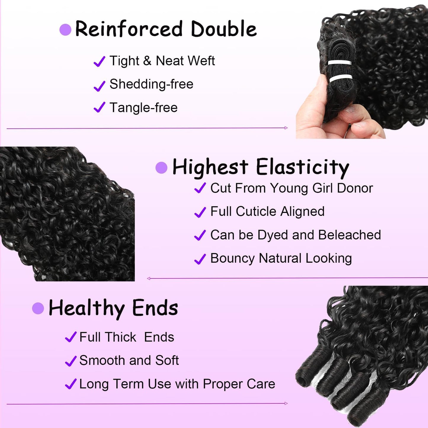 KSFULL Burmese Curly Human Hair Bundles 20 22 24 Inches 3Pcs Water Wave Burmese Curly Bundles Hair Weave with Spiral End 3C4A Quick Weave Hair for Women Natural Black