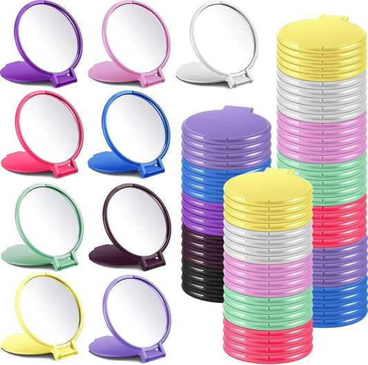 Compact Makeup Mirrors - 100 Pcs Mini Folding Pocket Mirrors for Travel | Colorful Small Mirrors with Stand for Wedding Favors & Gifts