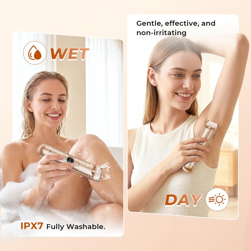Bikini Trimmer for Women, 4 in 1 Electric Razors for Women - Dual Head, Wet & Dry Use Pubic Body Hair Trimmer Electric Shavers, Rechargeable Womens Facial Razors for Legs, Nose, Armpits, Bikini Area