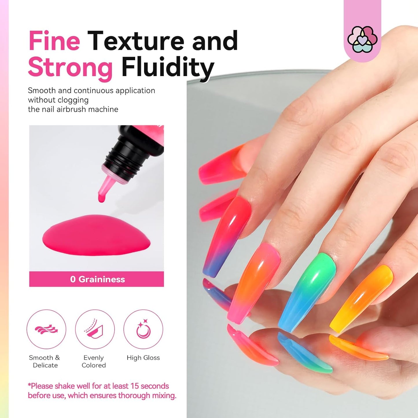 Airbrush Gel Nail Polish - Hema-Free Colorful 12-Color Set | 15ml Non-Acetone for DIY Salon & Party Nail Art