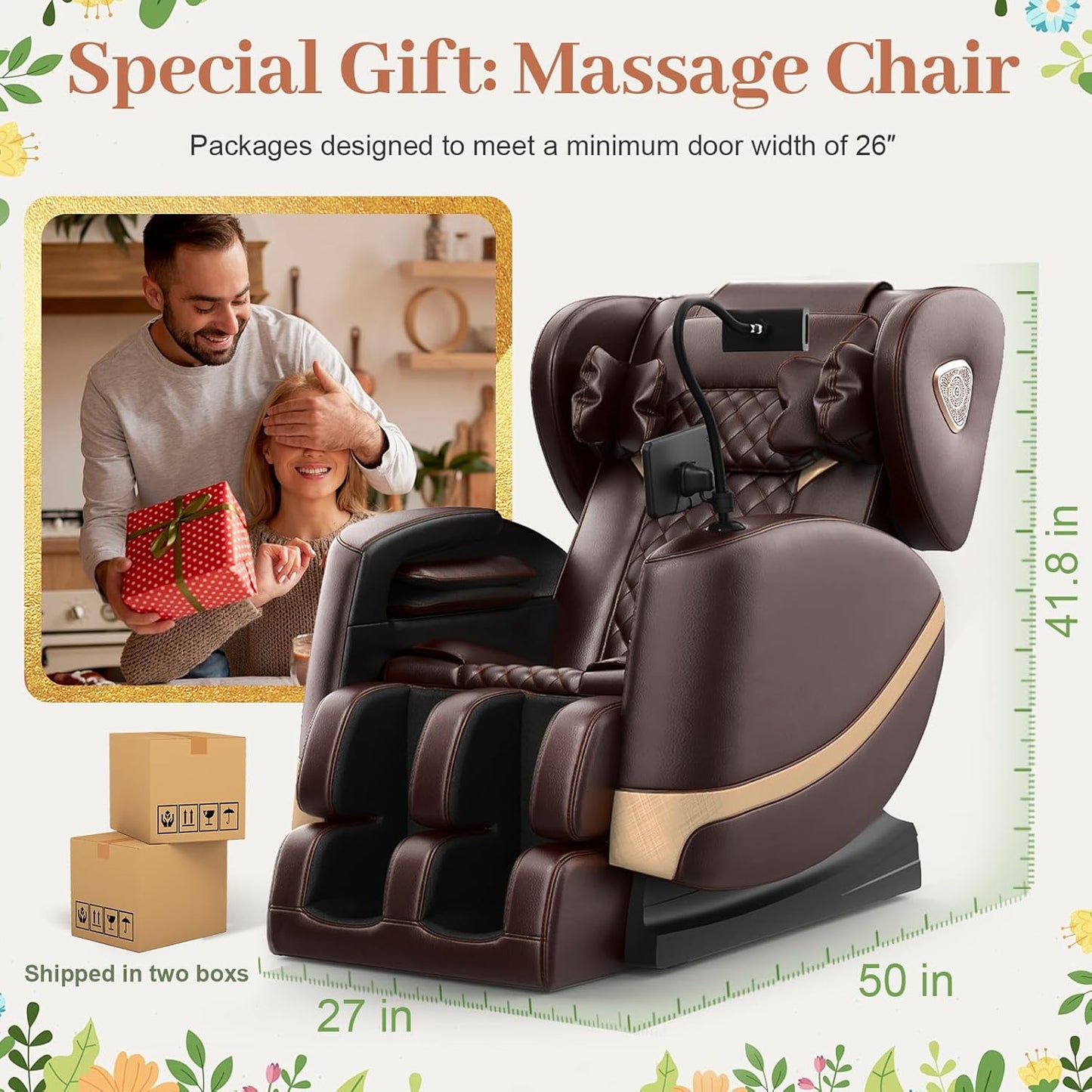 FURNIMAT Full Body Massage Chair - Zero Gravity, 10 Rollers, Airbags, Heating | Brown Premium