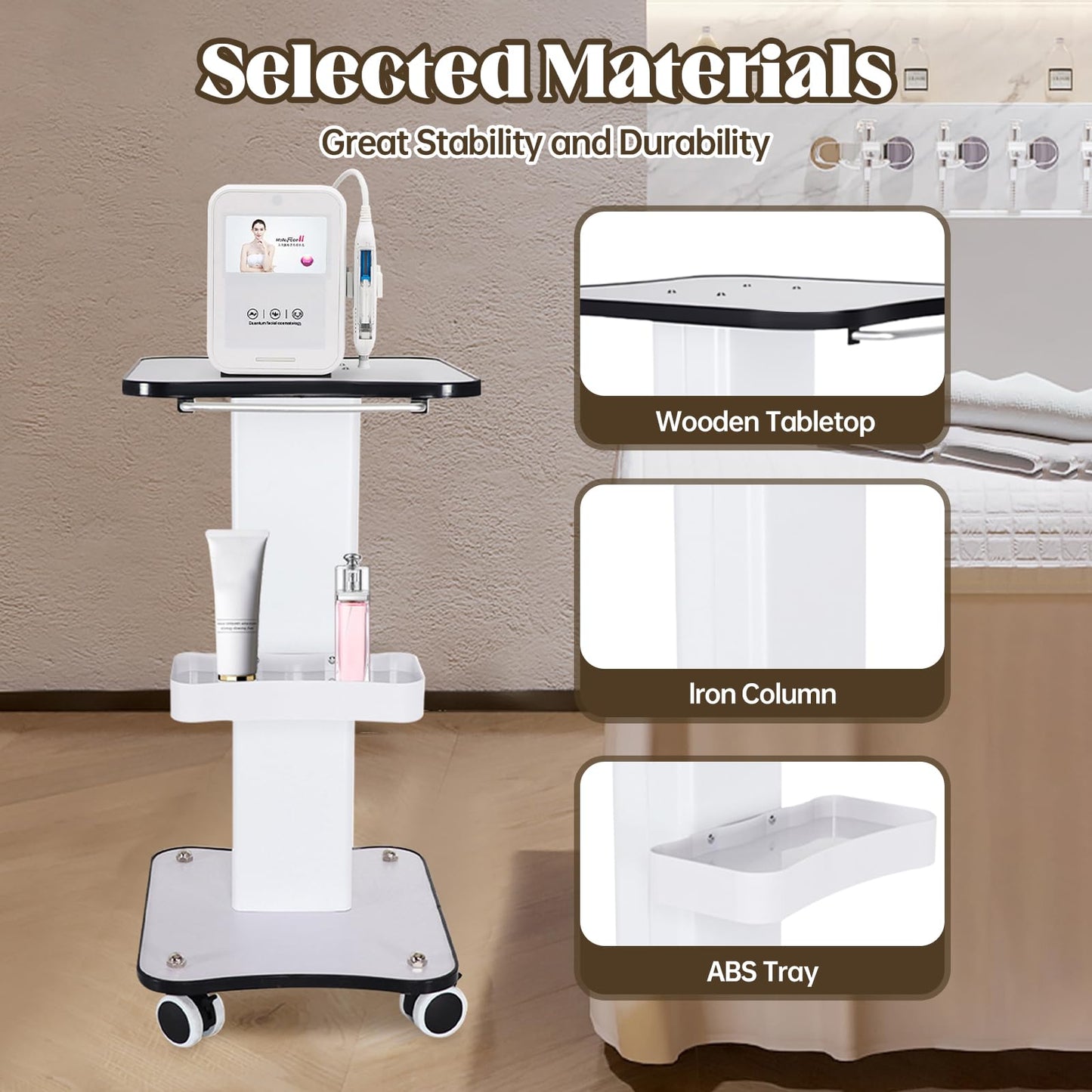 Beauty Salon Trolley with Wheels, Esthetician Rolling Cart, 3-Tier Storage with Lockable Casters for Beauty Equipment, Salon & Spa Use, Load Capacity 88 lbs