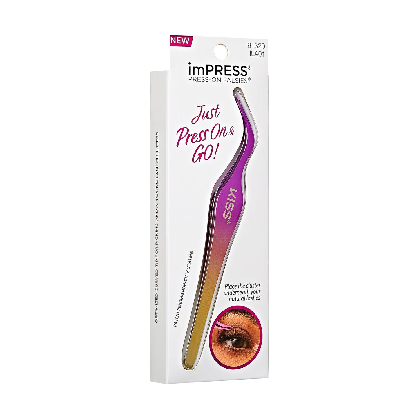 Kiss Impress Press-On Falsies No-Glue False Eyelash Clusters Precision Applicator, 1 Piece, Non-Stick, Ergonomic, Easy to Use