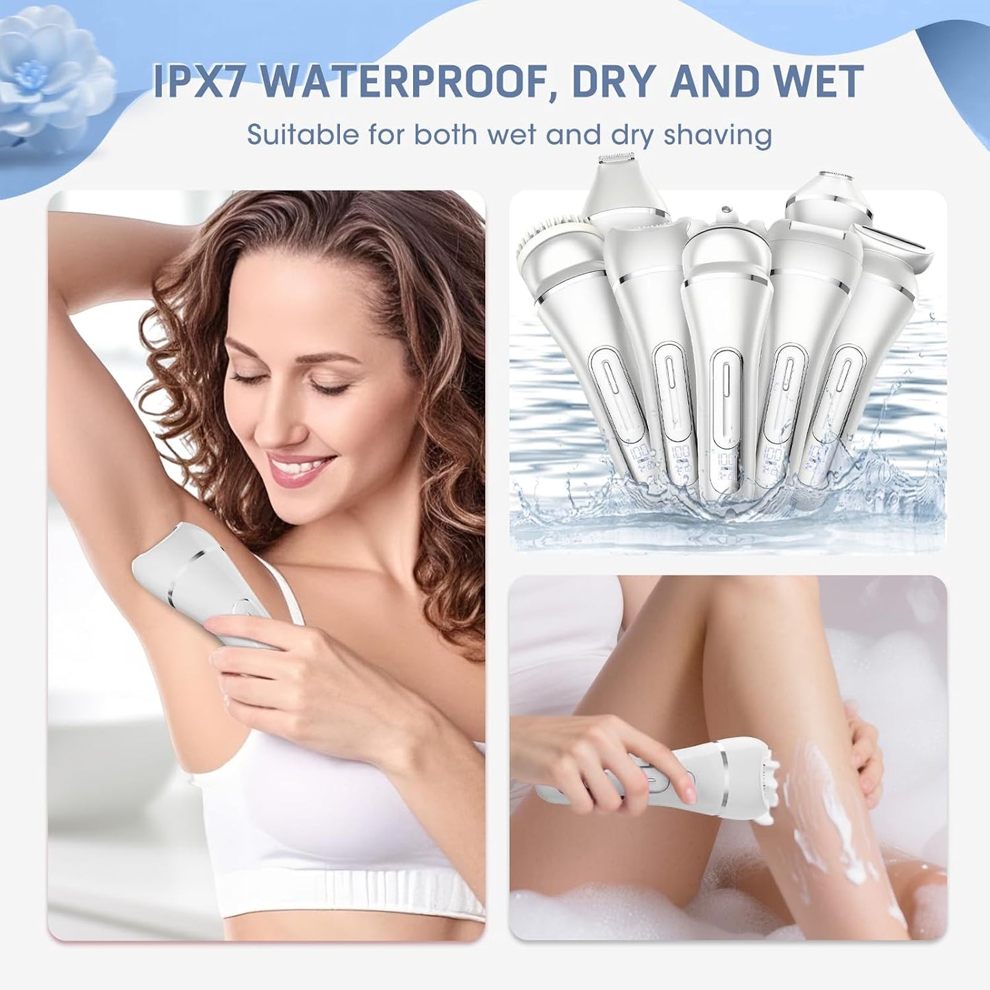 Electric Shavers for Women - 7-in-1 Hair Removal Kit with Epilator, Trimmer & Massager | Waterproof, Versatile Grooming Set