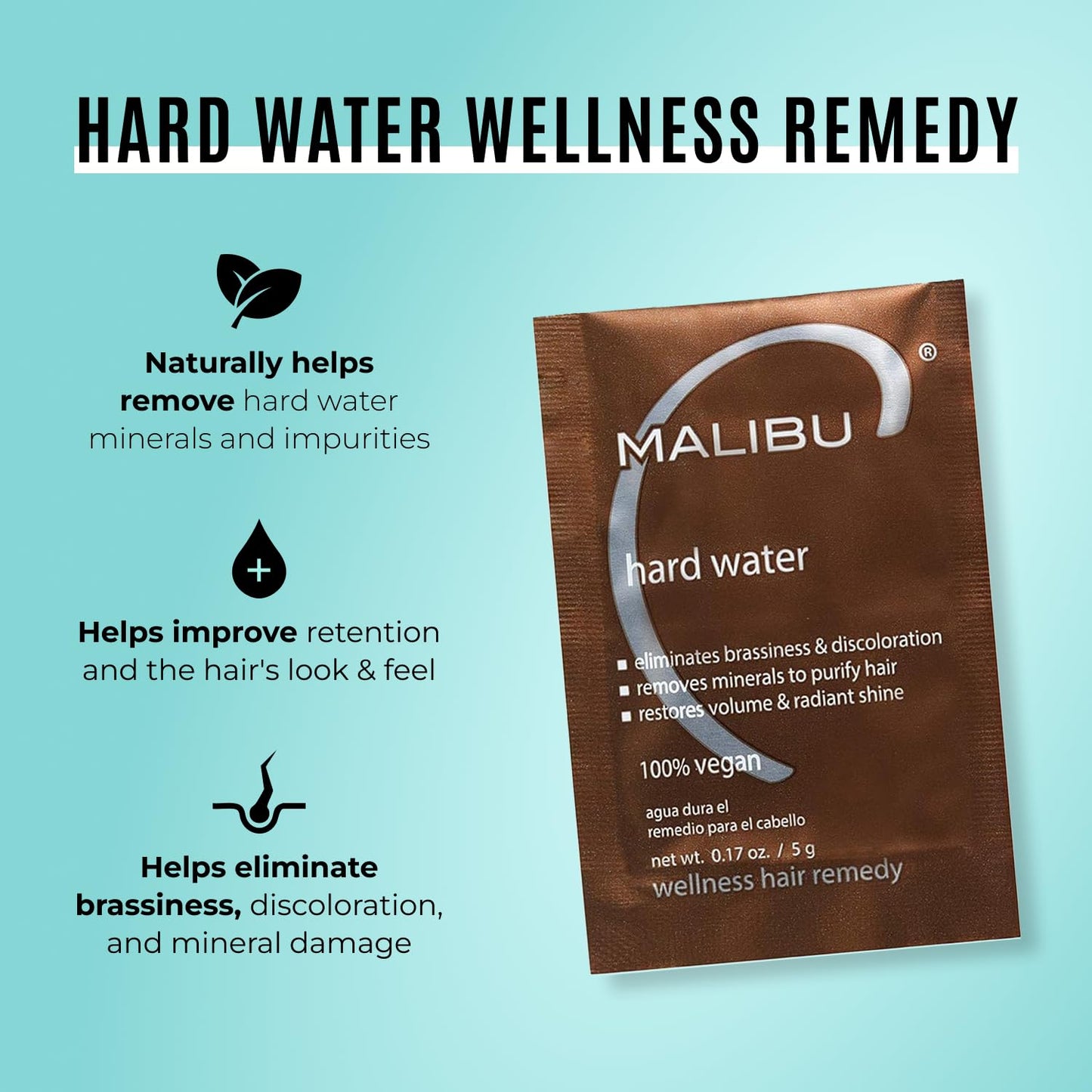Malibu C Hard Water Hair Remedy | Chelating Treatment Packets for Scalp Detox & Shine Restoration - 3 Vegan Packets