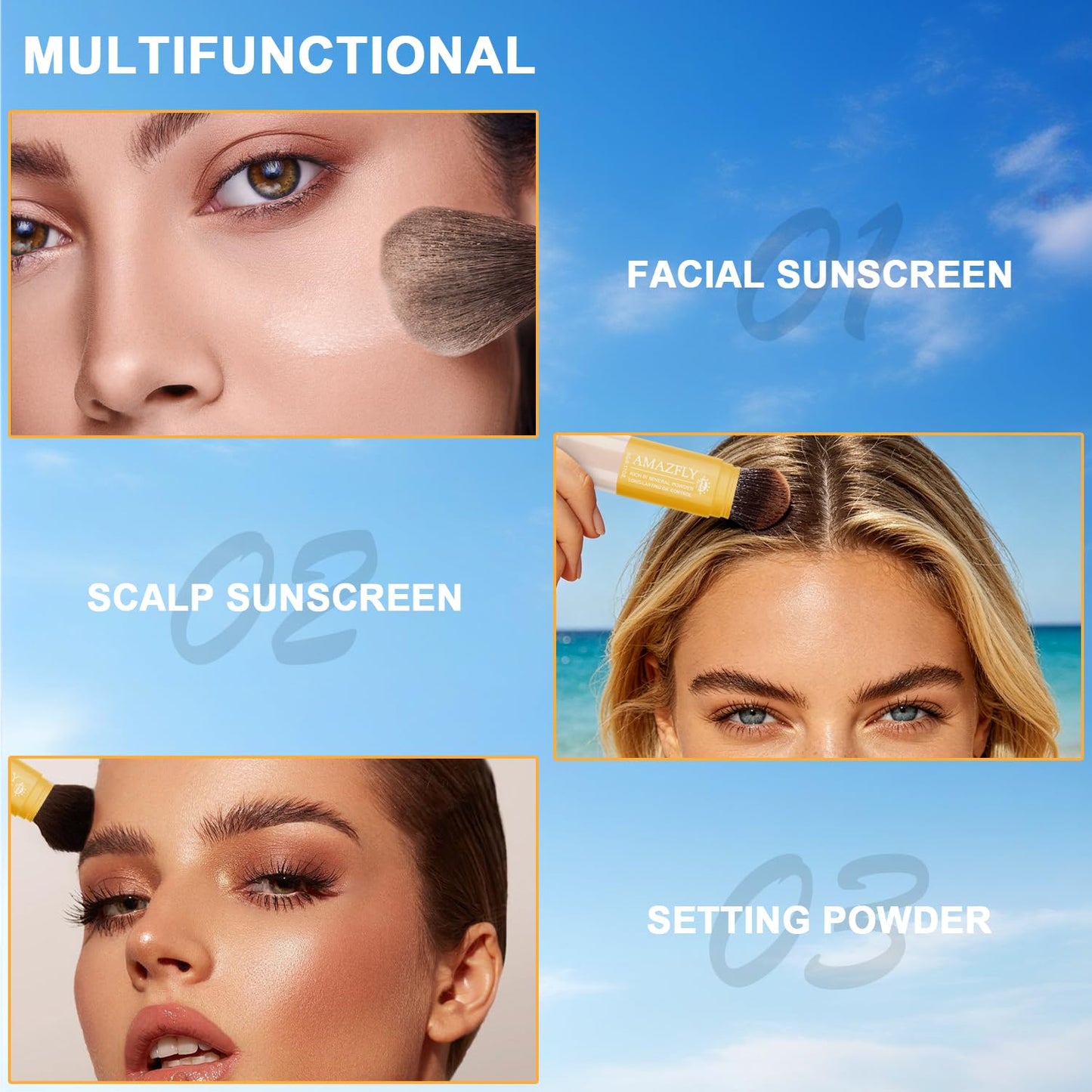 Mineral Sunscreen Setting Powder, SPF 35 Brush Sunscreen Powder for Face & Scalp, Long Lasting Lightweight Breathable, Oil Control Natural Matte Finish for All Skin Type (Medium)