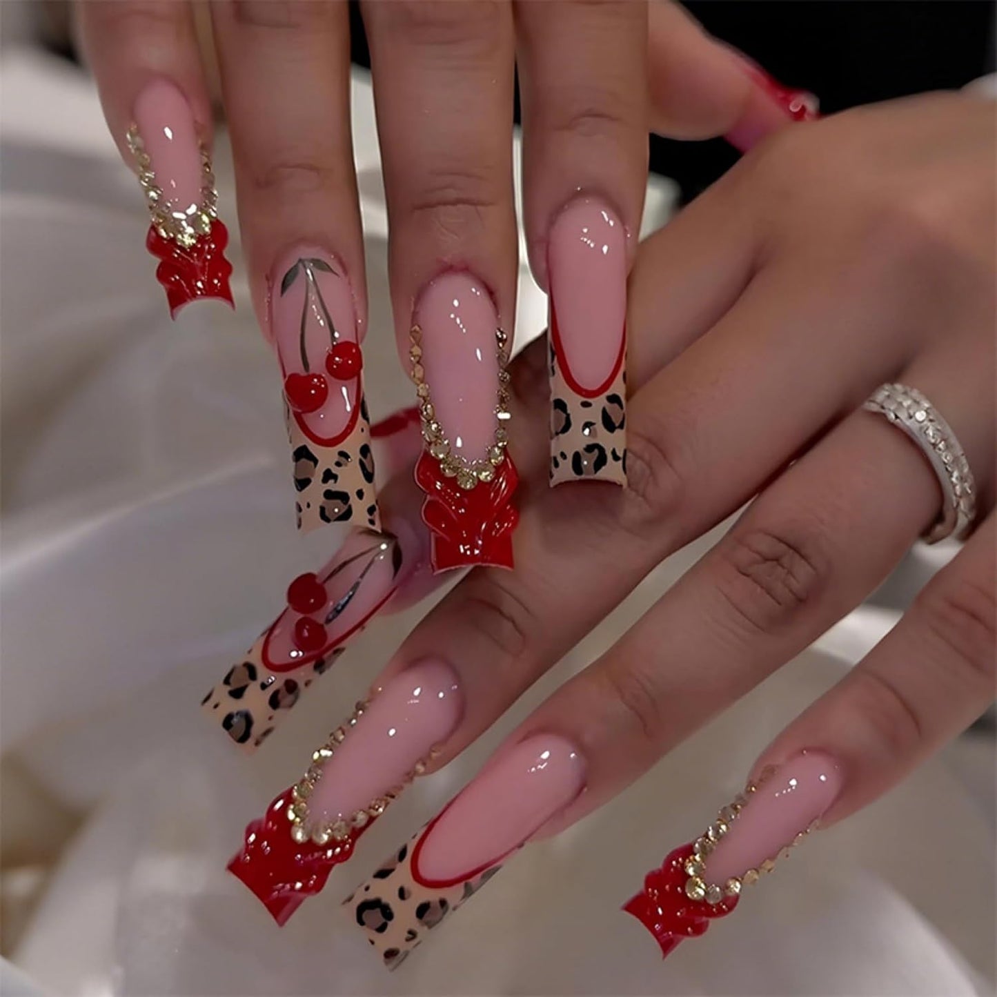 Almond Press-On Nails - Ombre French Tip with Butterfly Designs | 24 Pcs Set for Women
