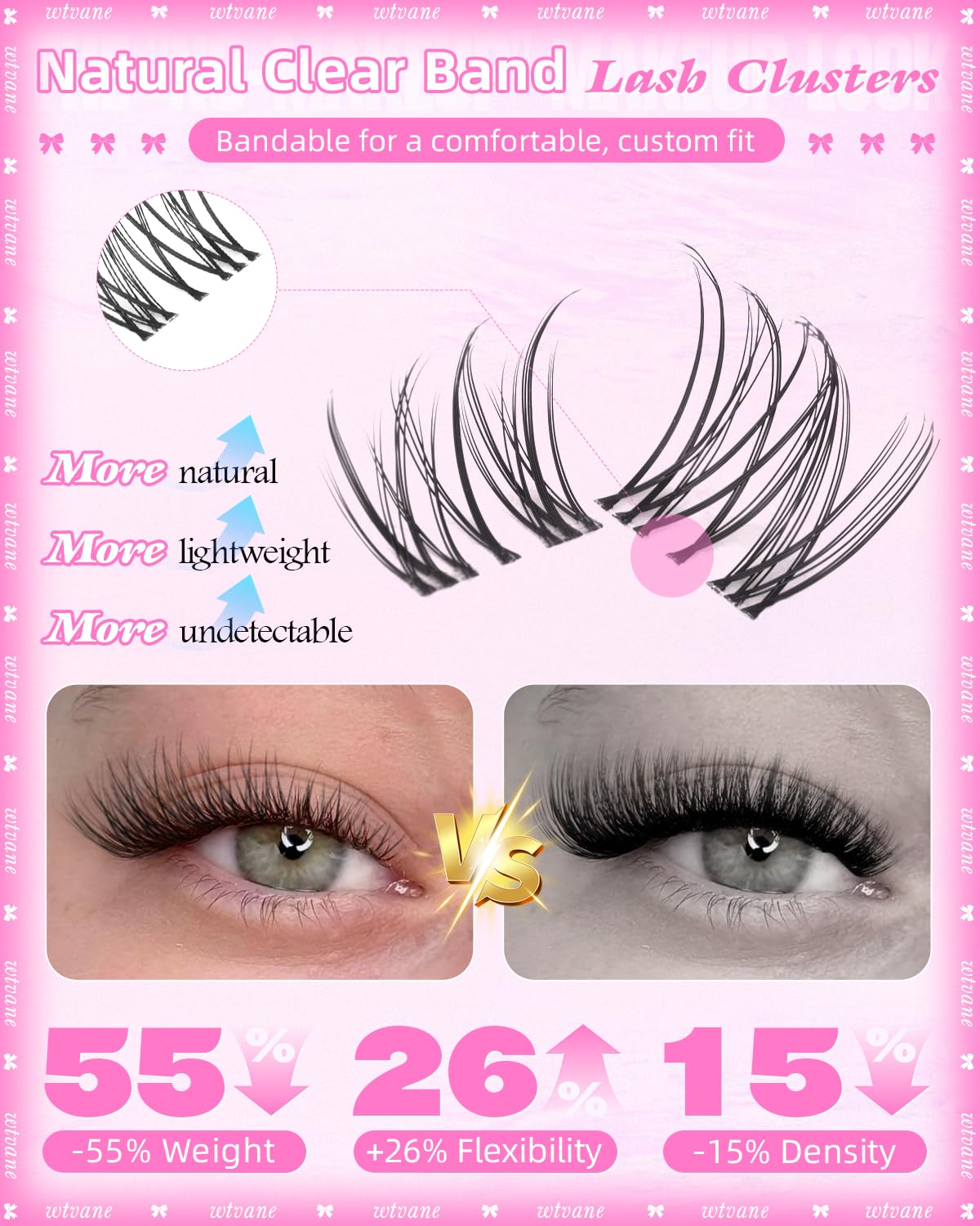 Short Cluster Eyelash Extensions - Wispy C-Curl Lashes with Soft Clear Band | 8-10mm Natural Look