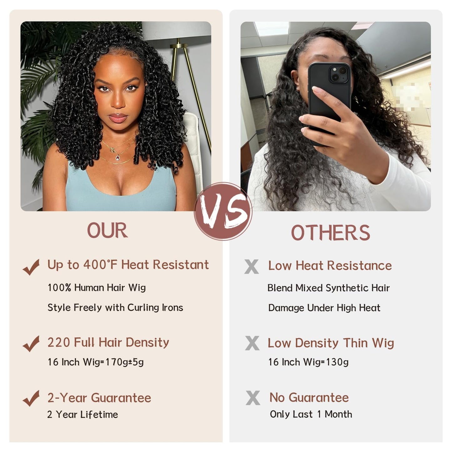 Burmese Curly Half Wig - 220% Density 100% Real Human Hair | Glueless 3-in-1 Headband Wig, 16 Inch