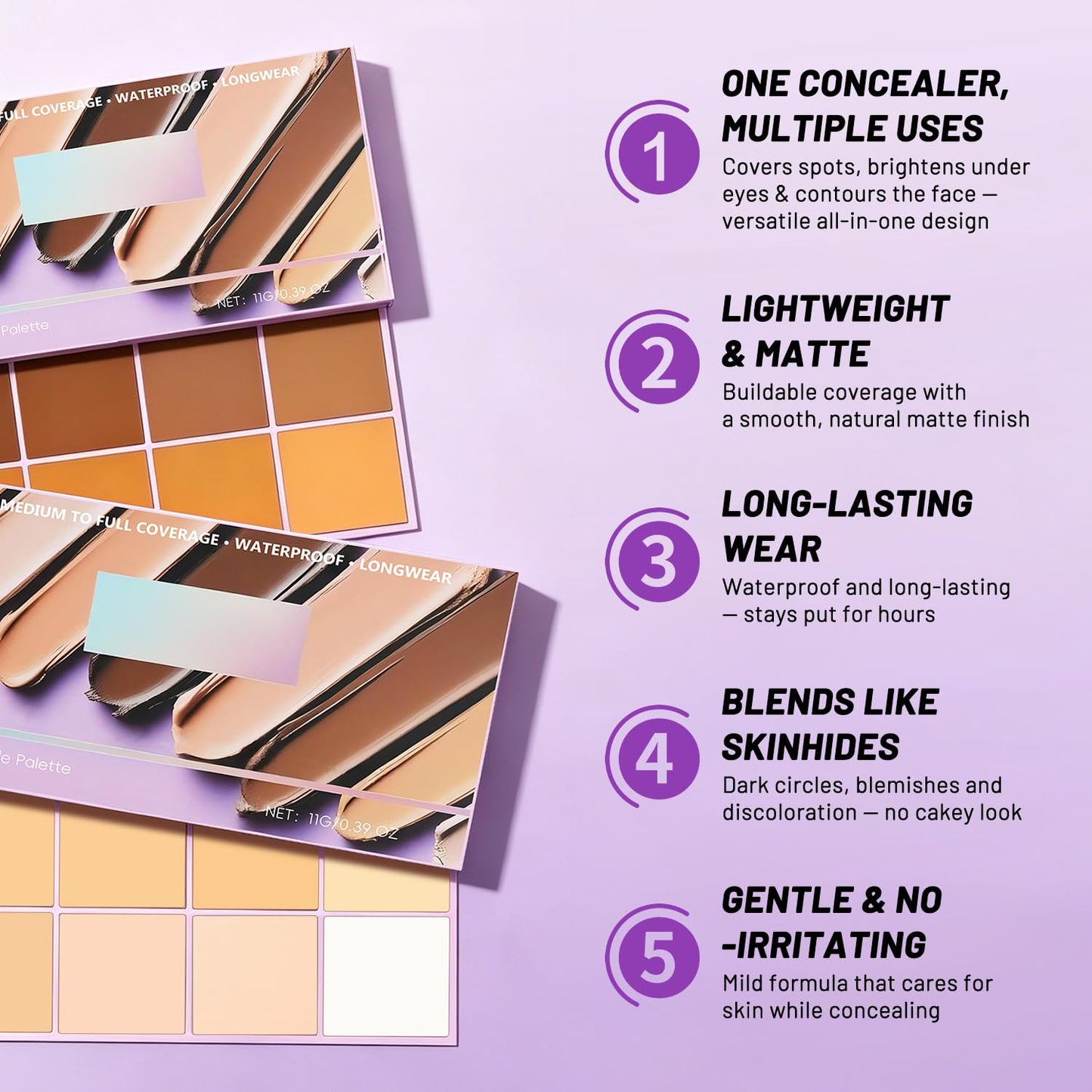 Soft Matte Cream Concealer 8 Shade Fade Palette, Soft Matte Cream Foundation, Cover with Applicator, Concealer for Dark Circles, Blemishes & Contouring, Waterproof & Long Lasting (Dark)