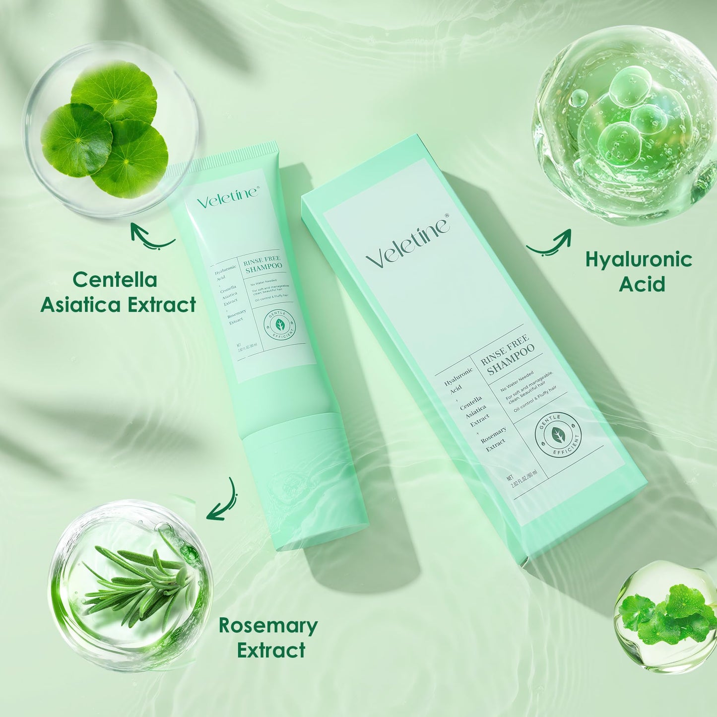veletine No Rinse Shampoo,Waterless Rinse Free Shampoo, Oil-Control & Fluffy Hair, Leaves Hair Fresh, Clean For Hair, All Ages - Travel Portable 80ml/2.82 FL.OZ