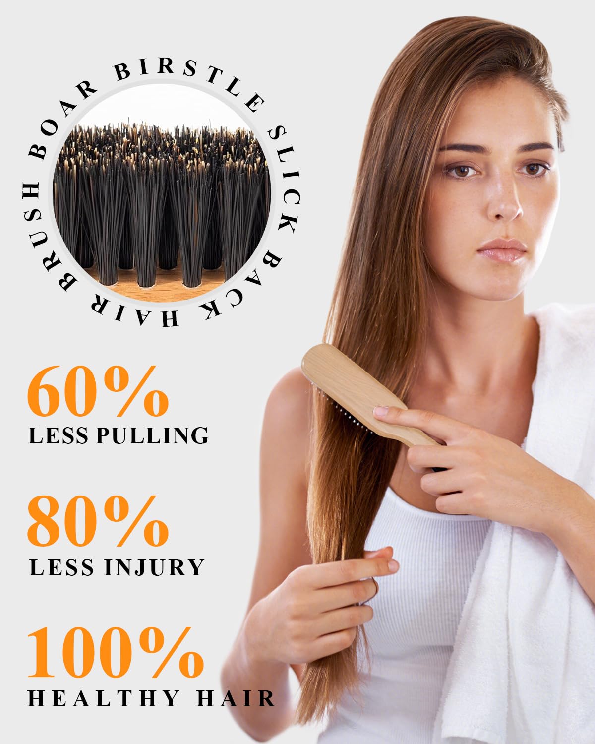 Boar Bristle Hair Brush - Natural Peach Wood Handle | Restores Shine, Controls Frizz, Smooths Flyaways | Ideal for Sleek Ponytails & Beard Grooming