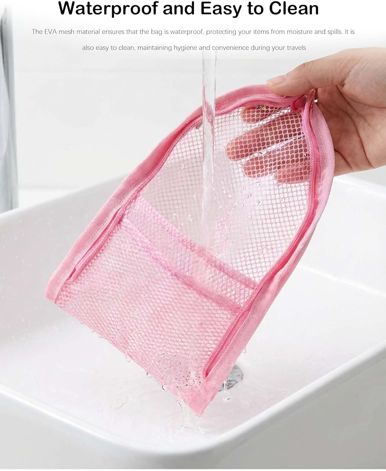 EVA Mesh Toiletry Bag - Waterproof & Portable Travel Organizer | 2 Pack for Camping, Home Storage (Grey & Pink)