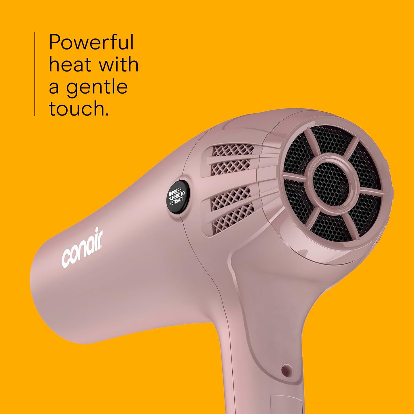 Conair Hair Dryer - 1875W Ionic Blow Dryer with Retractable Cord & Diffuser | Matte Light Pink, 3 Heat Settings