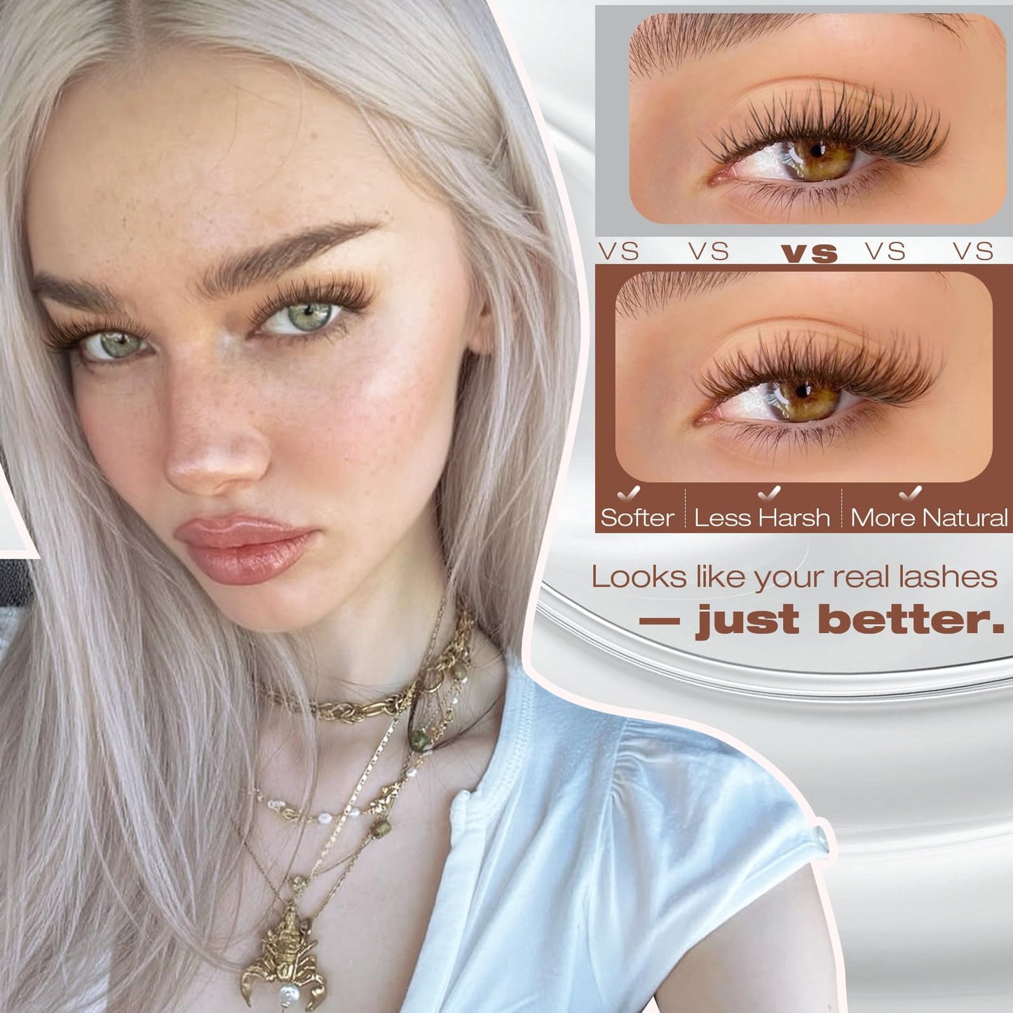 Brown Lash Clusters Natural Velour Eyelash Clusters 8-14mm Wispy Individual Lashes Light Brown Cluster Lashes CC Curl Lashes Clusters with Wide Band for Your Lashes But Better Look by Yawamica