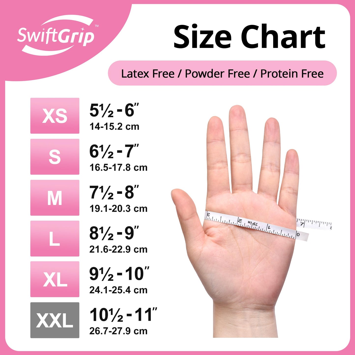 SwiftGrip Pink Nitrile Gloves, 3-mil, Industrial Gloves Disposable Latex Free, for Cleaning & Esthetician, Rubber Powder-Free, 100-ct Box (Small)