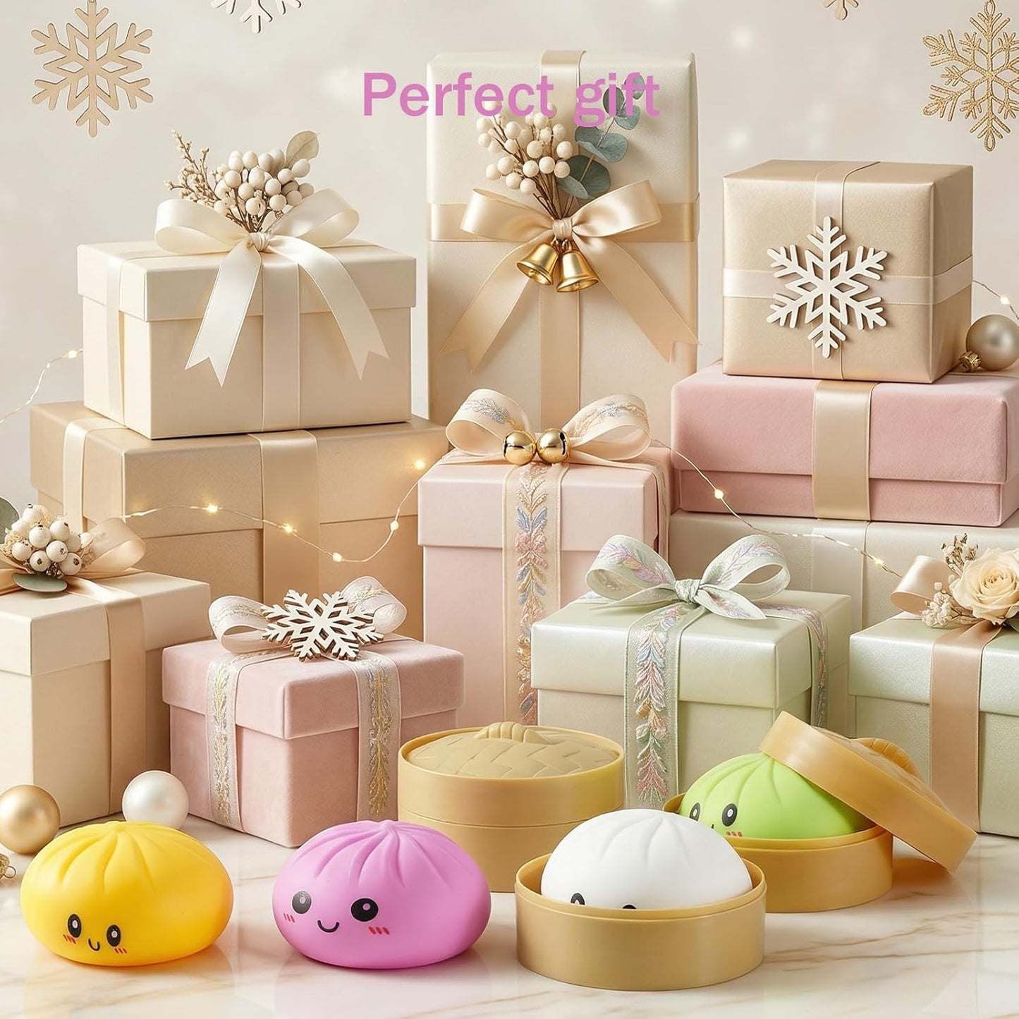 Colorful Dumpling Squishies - Glitter Mystery Box Stress Balls | Fidget Sensory Toy for Kids (Pink)