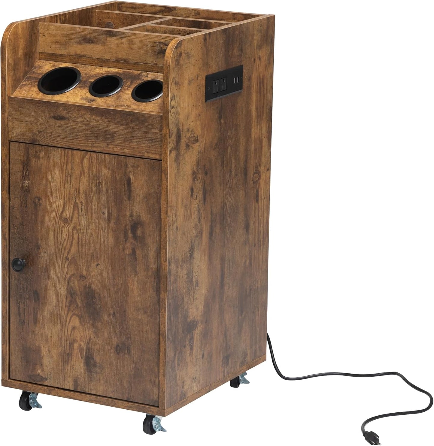 Salon Trolley Cart with Charging Station - Sturdy Rustic Brown | Hair Stylist Equipment
