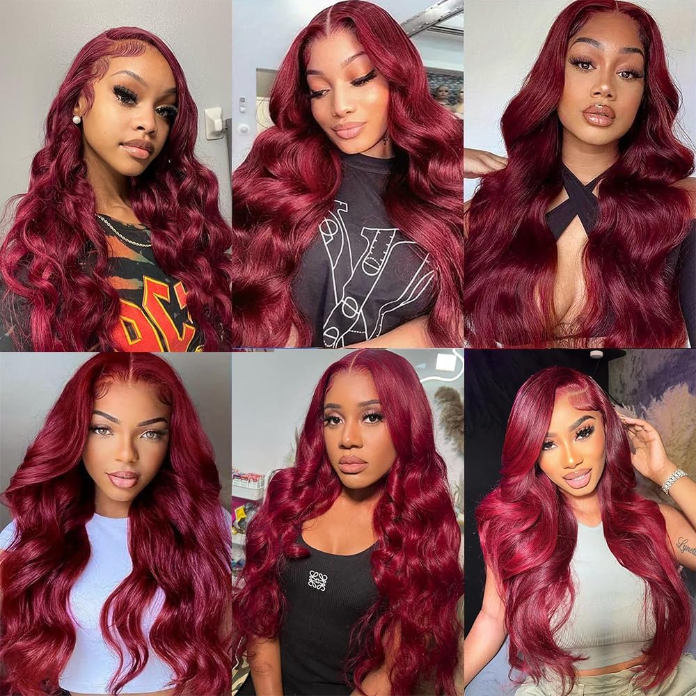 Freiuoke 99J Human Hair Bundles Burgundy Body Wave 3 Bundles 16 18 20 Inch 150g Brazilian Unprocessed Virgin Hair Red Bundles Human Hair Extensions
