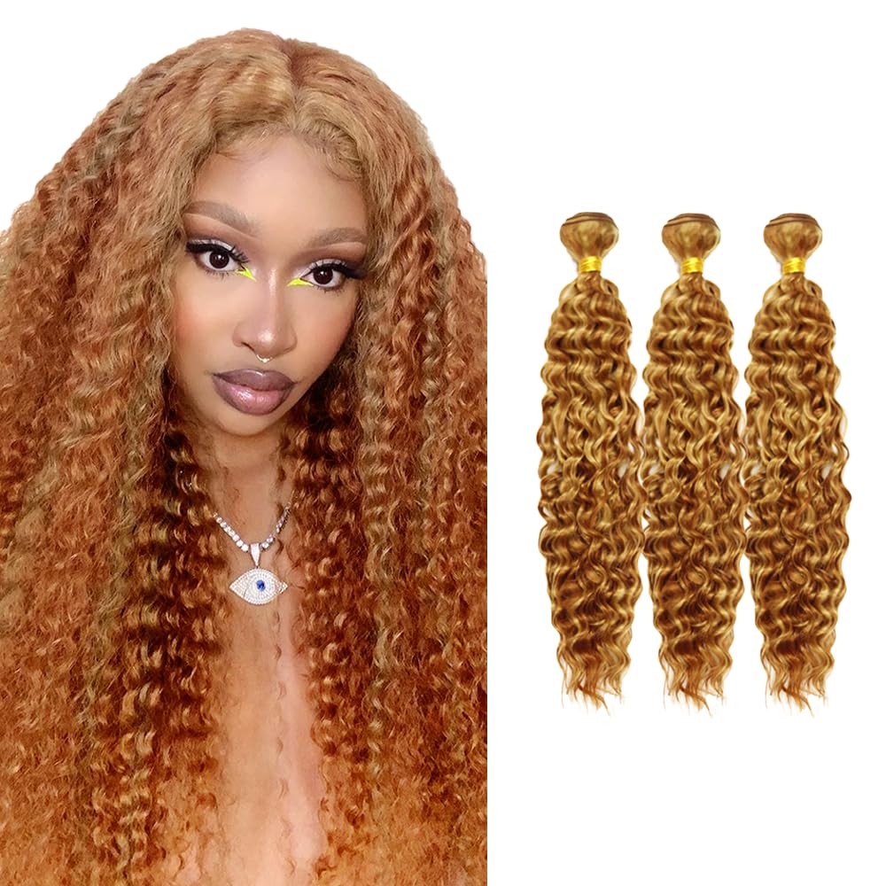 300g 28 30 32 Inch Blonde Deep Wave Bundles Human Hair Highlight Bundles Peruvian Virgin Remy Hair Extensions Huxowax 2 Tone Honey Blonde Mixed With Light Brown Deep Wave Bundle