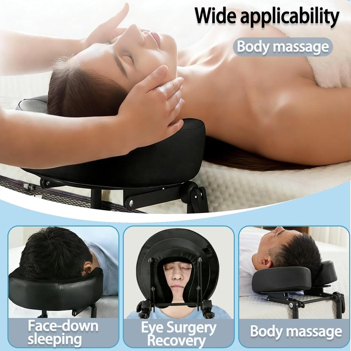 Adjustable Massage Headrest - Comfortable Face Cradle for Home Use | Ideal for Post-Surgery & Sleep (Black)
