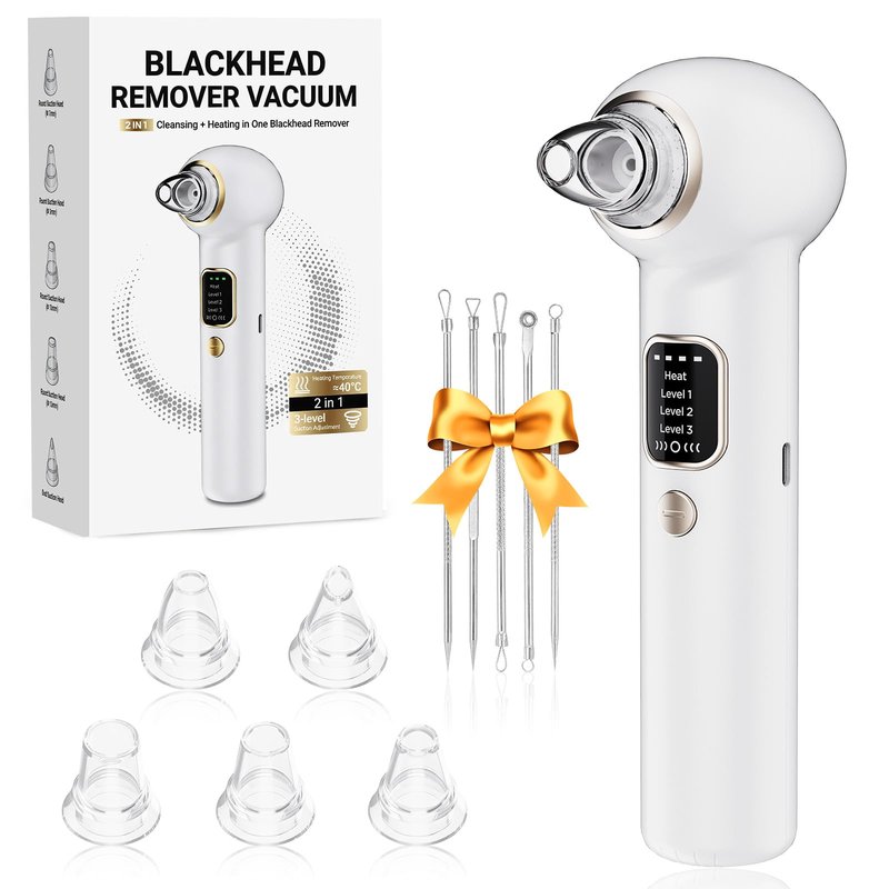 Blackhead Remover Pore Vacuum with Heating - Blackhead Extractor with 3 Adjustable Suction Levels, 5 Probes - Blackhead Remover Tools for Women & Men (White)