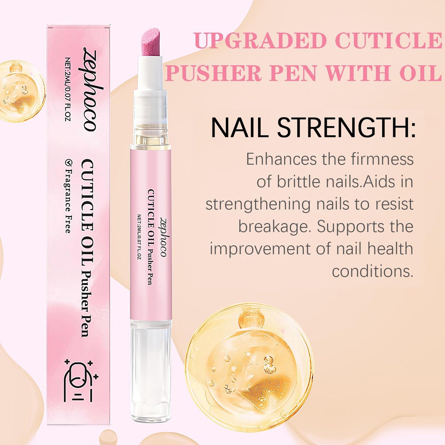 2Pcs Cuticle Oil Pusher Pen - Ceramic Cuticle Oil for Dry Nails & Cuticles, No Leak Travel Size Cuticle Pusher Pen, Moisturizing Nail Care Treatment for DIY Manicure & Salon Use (Pink)