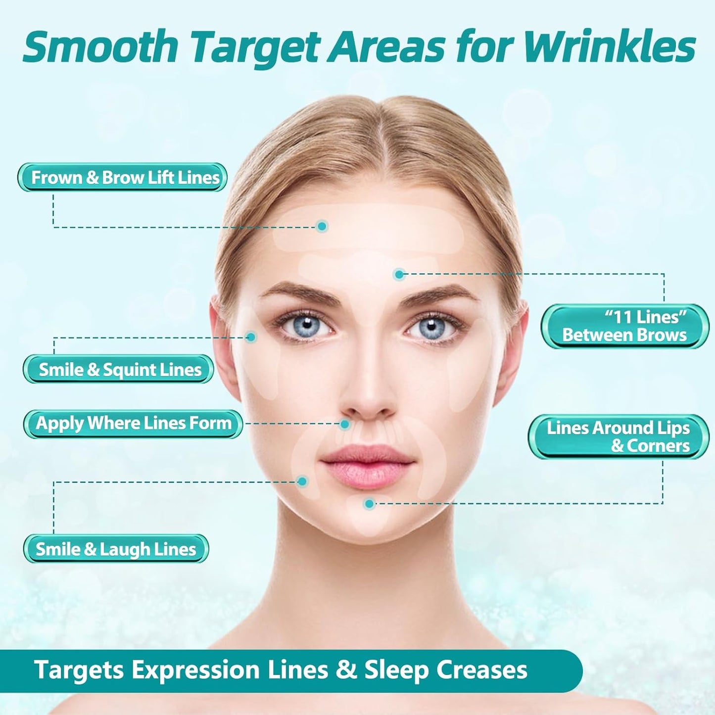 Face Wrinkle Patches - 208 Pcs Overnight Anti-Wrinkle Tape for Forehead & Smile Lines | Comfortable Stay-On Design