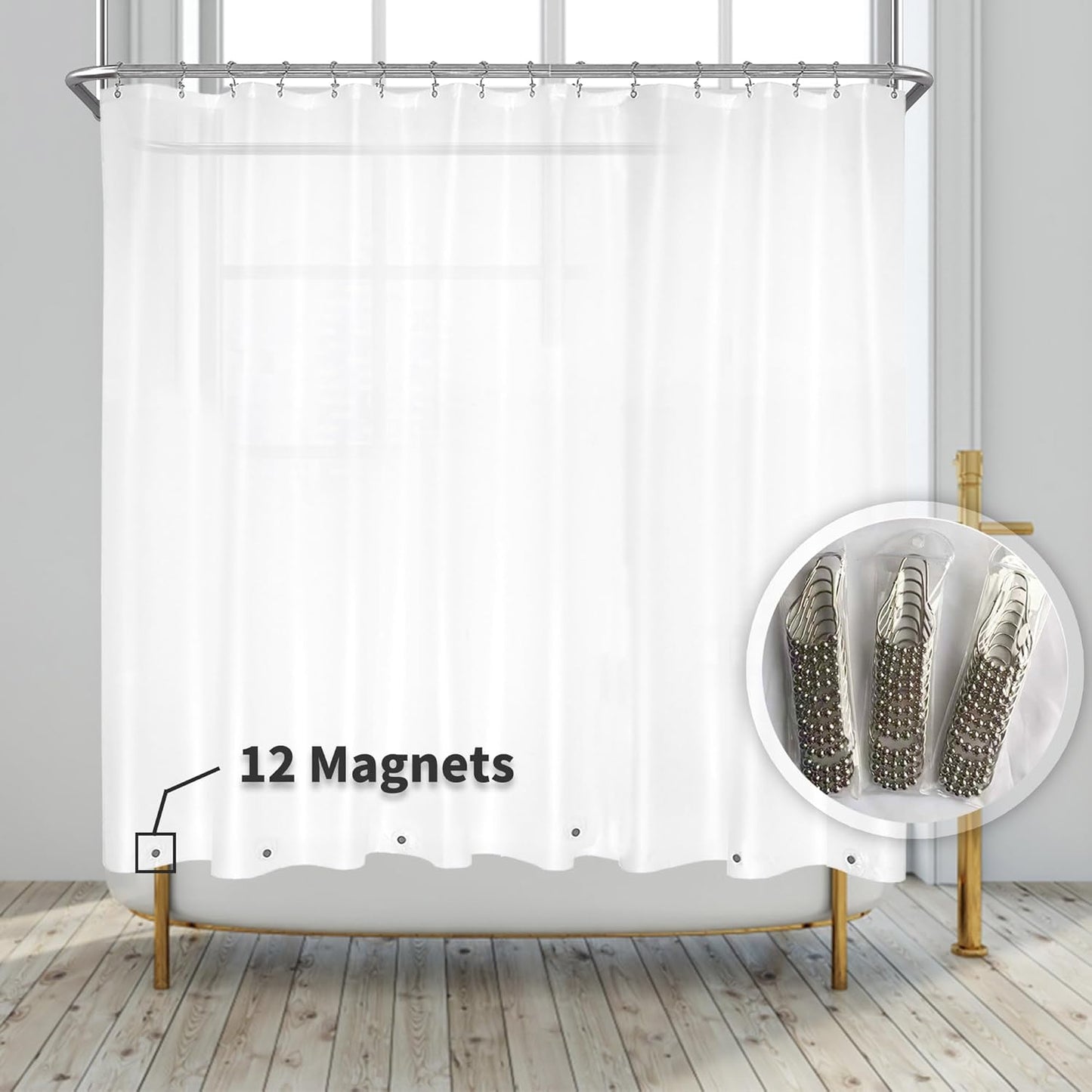 Clear Plastic Shower Liner - Premium Waterproof PEVA Curtain with Rustproof Grommets & 3 Magnets | Standard Size