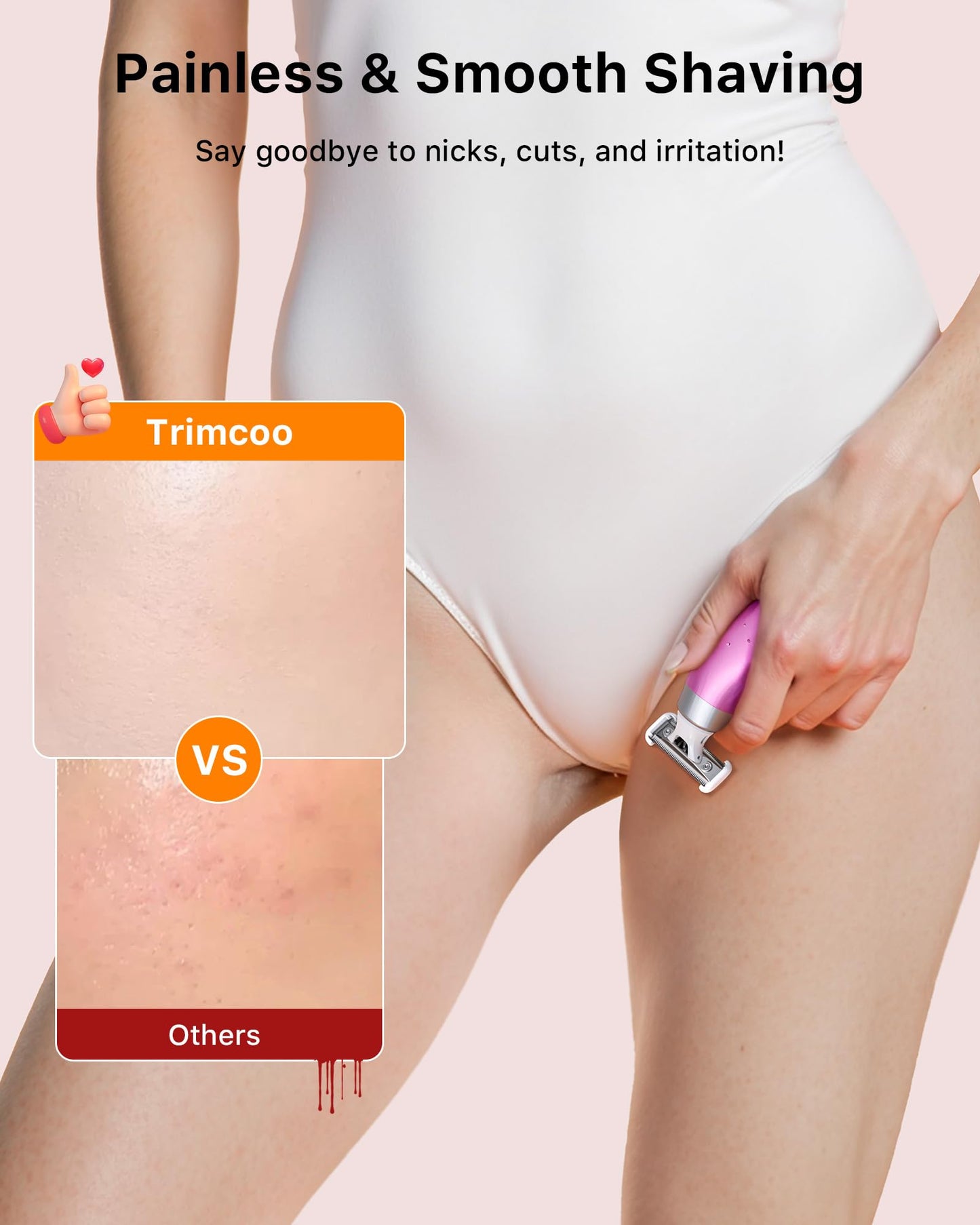 Trimcoo Mini Bikini Trimmer for Women - Intimate Pubic Hair Removal, Electric Body Groomer, Small Portable Wet/Dry Shaver, Magnetic Blade, USB-C Rechargeable with Travel Case, Easy to Clean (Pink)