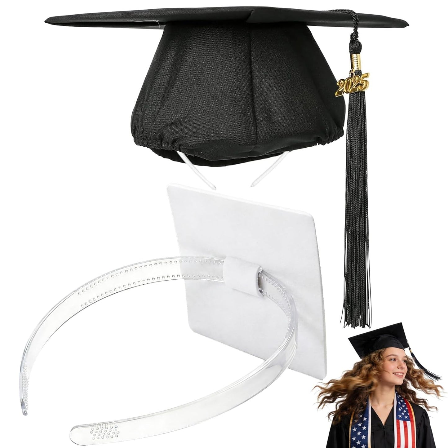 Graduation Cap Headband Insert - Clear White Anti-Fall Hair Band | Secure Grad Cap Holder for Students and Girls