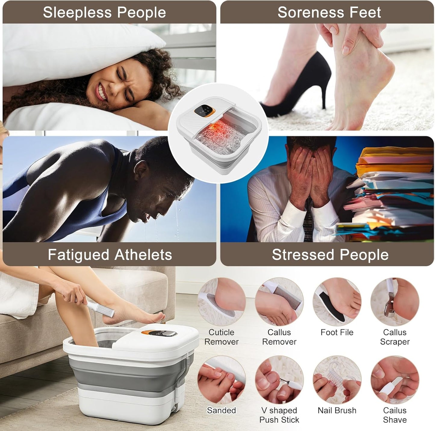 Collapsible Foot Spa Bath - Motorized Massager with Heat & Touch Screen | Pedicure Kit with Temperature Control