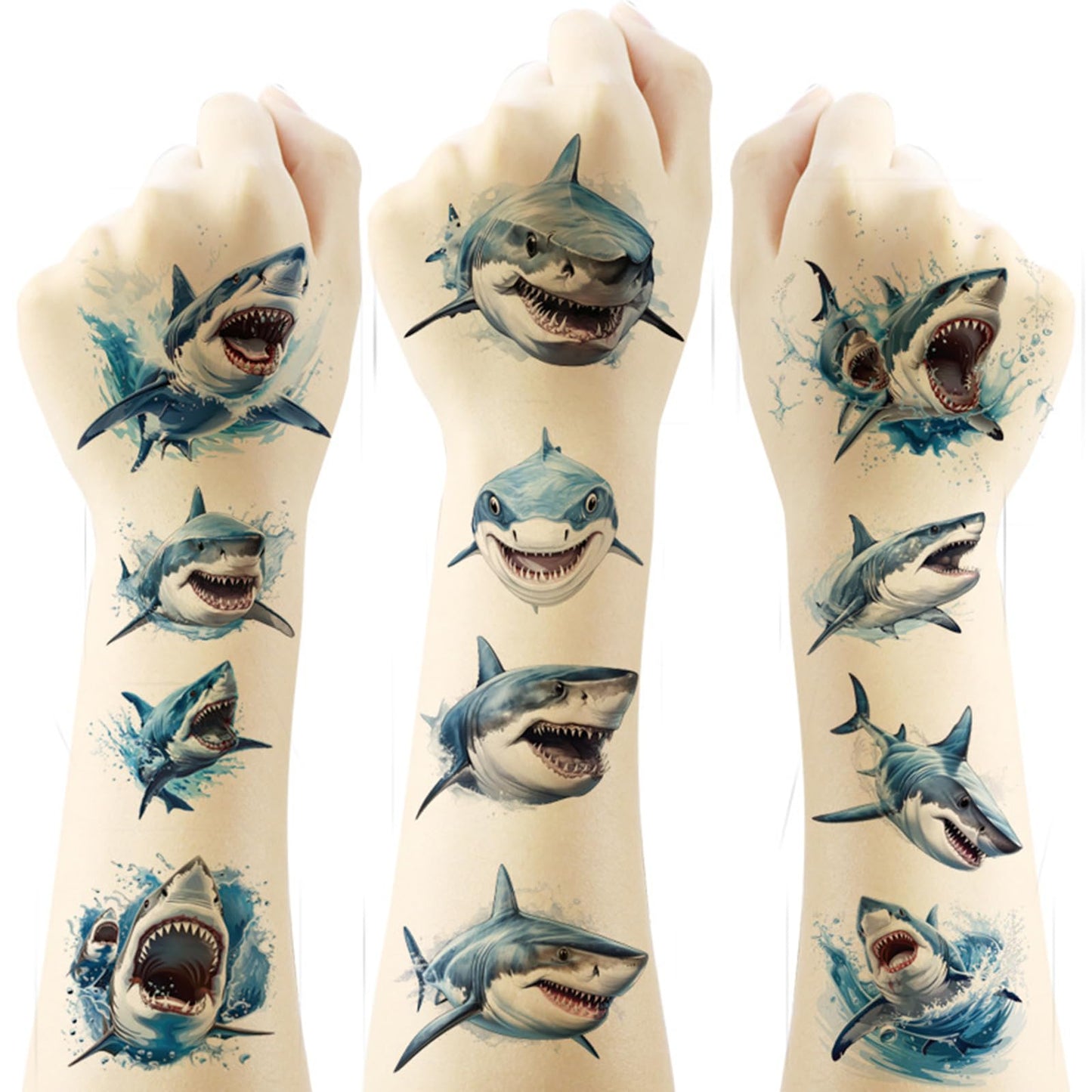 20pcs Shark Temporary Tattoos for Kids, Cool Sea Animal Birthday Party Favors, Cute Decoration Sticker Gifts for Girl Boys Home Activity Class Prizes Carnival Christmas Rewards