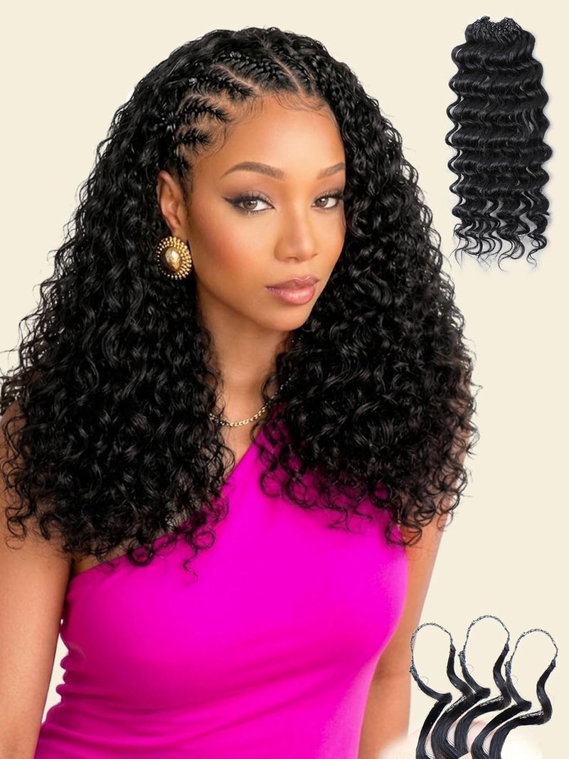 Feather Crochet Human Hair Bundles - 16 Inch Deep Wave Curly Extensions | Pre-Separated Natural Black, 50g
