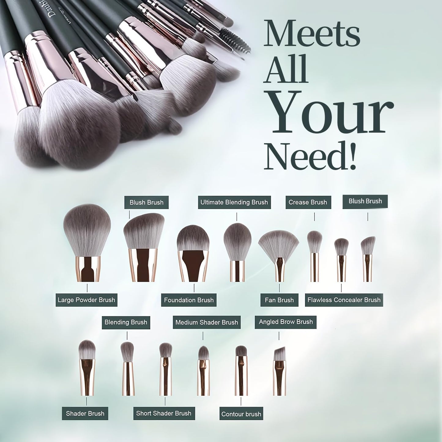 14 PCS Makeup Brush Set Professional for Full Face & Eyes - Hypoallergenic Soft Synthetic Bristles (Fragrance-Free, All Skin Types)