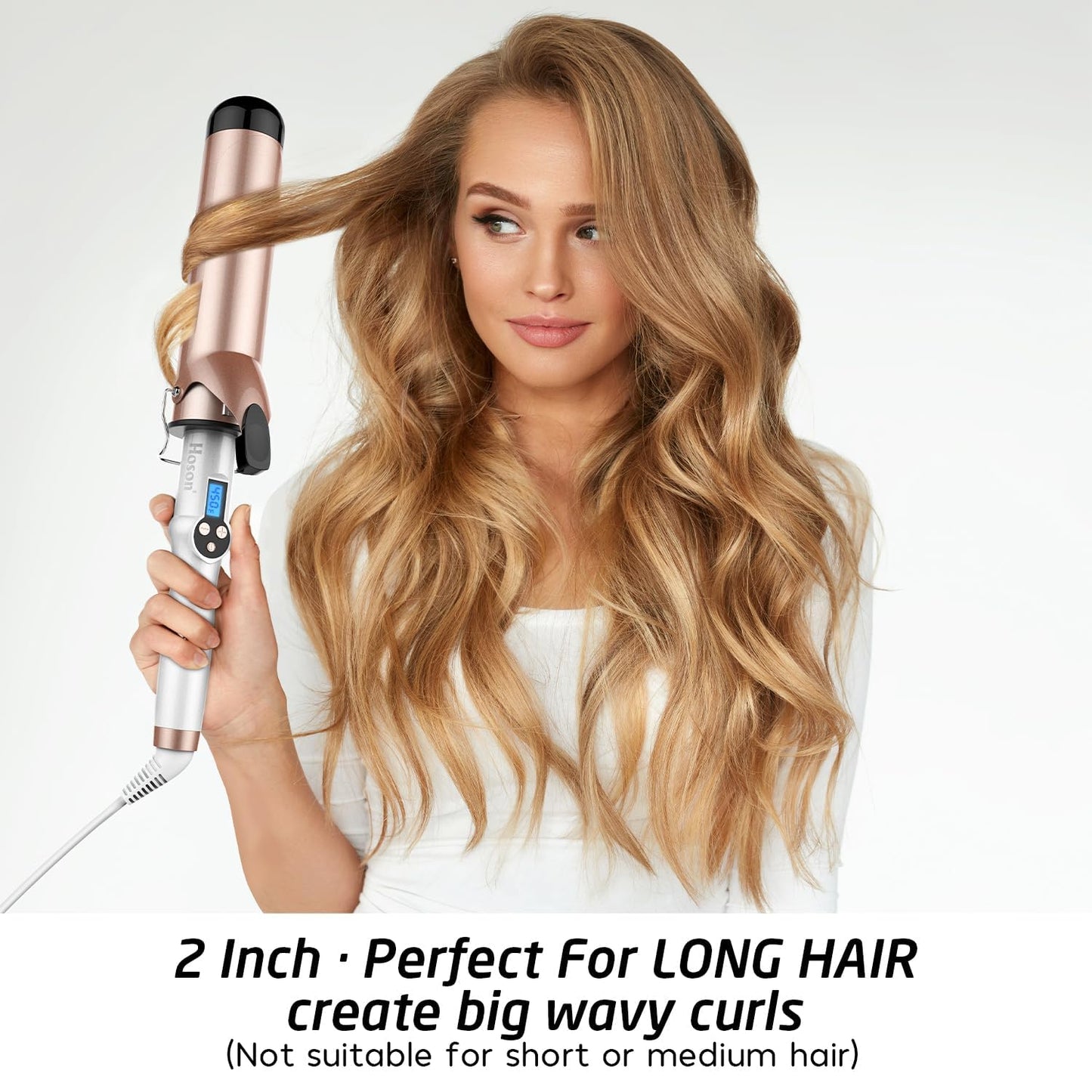 Curling Iron - 2 Inch Large Barrel Dual Voltage Ceramic Tourmaline Wand with LCD Display & Glove Included