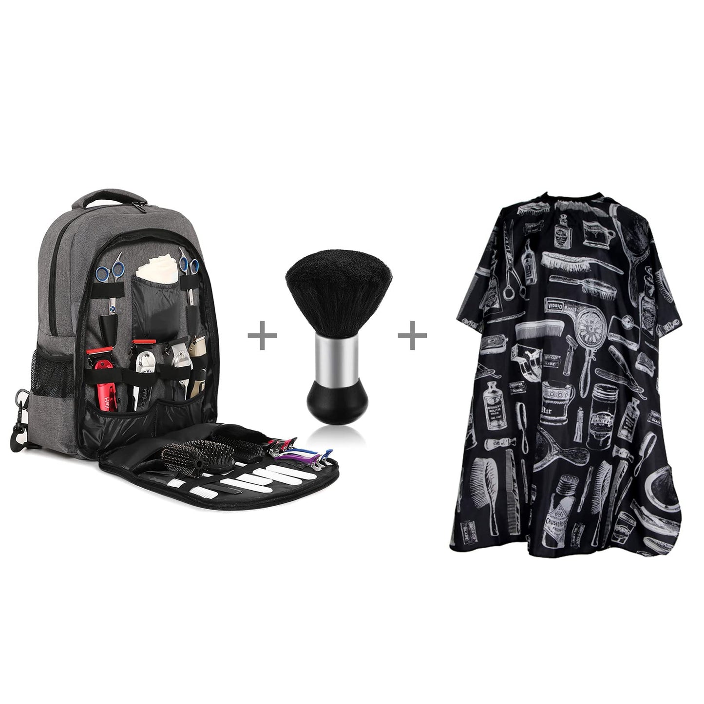 Barber Supplies Backpack with 1PCS Barber Cape&1PCS Barber Brush,Professional Hair Cutting Tools Bag,Casual Gray,Large Capacity,Three Layer,Mobile Barber Accessioes Station for Barbers