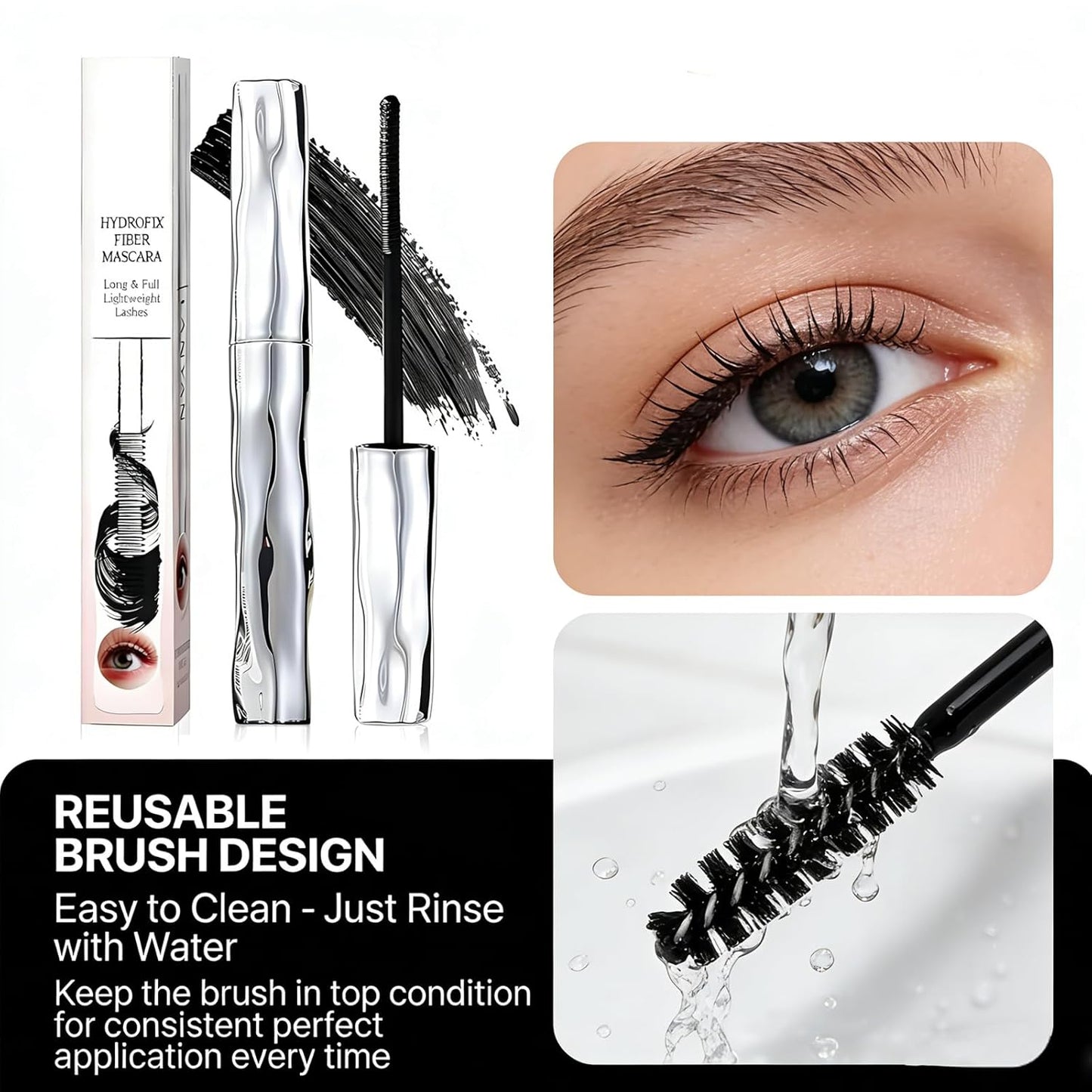 Waterproof 3D Curling Mascara - Sweatproof & Lengthening Black Formula | Washable, New Wand Design