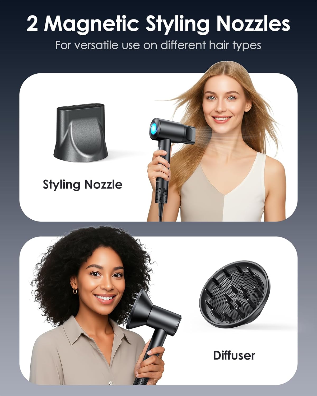 High-Speed Ionic Hair Dryer - 160,000 RPM Professional Blow Dryer with Diffuser | Low Noise, Compact Design for All Hair Types - Drack Black