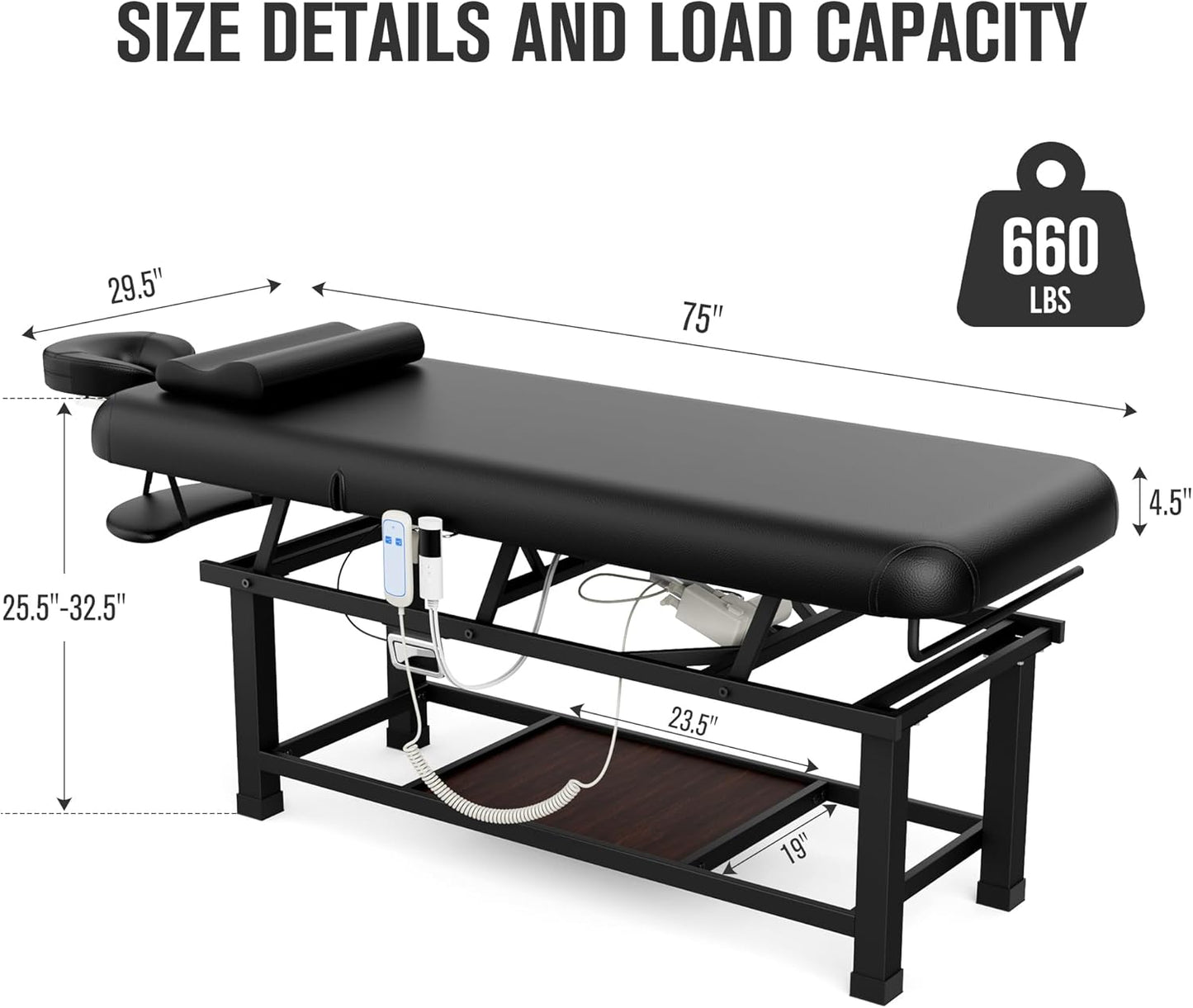 Olela Electric Massage Table - Heated Function with Electric Lift & Adjustable Backrest | Spa Treatment Table with Storage