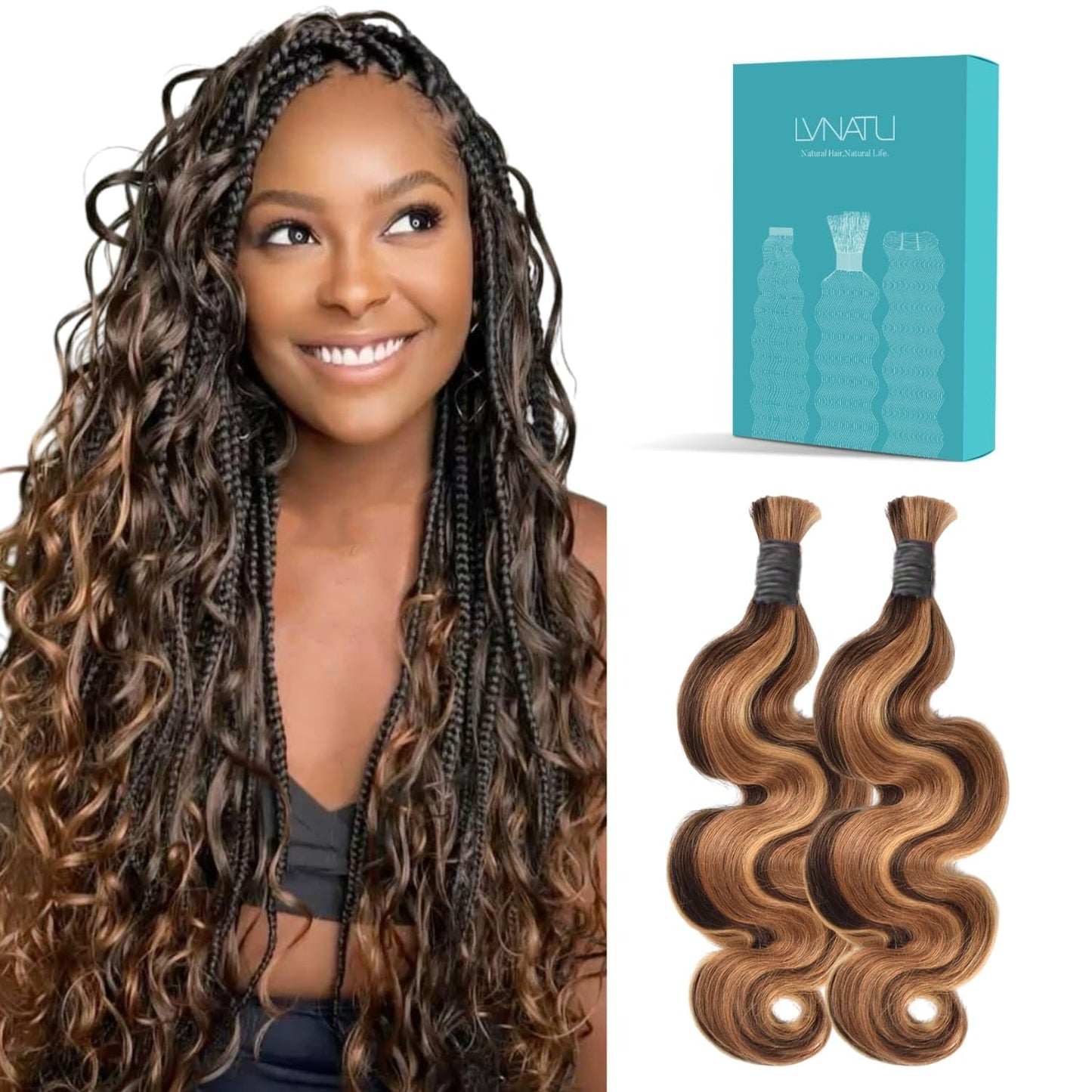 Body Wave Boho Human Hair Braiding - Easy to Style Knotless Braids, 2 Bundles, 100g, 22 Inch, Jet Black