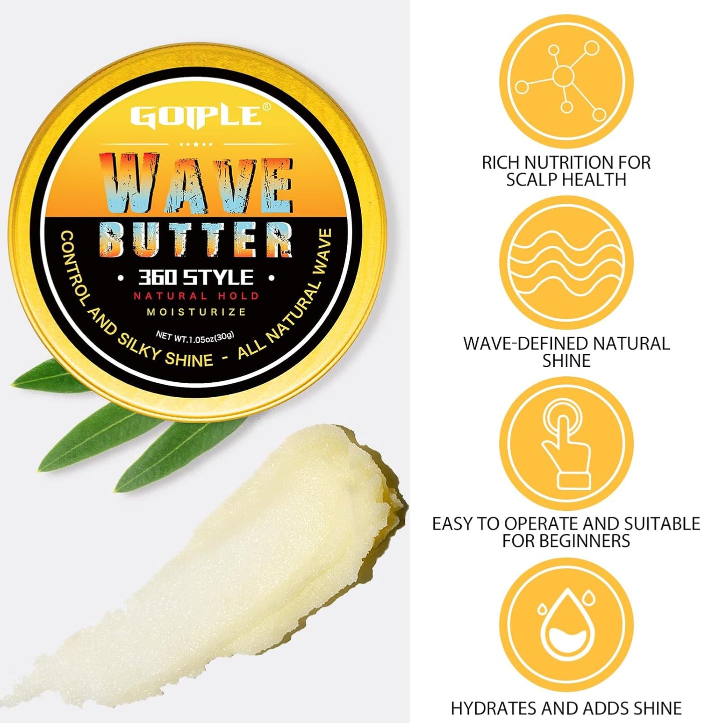 Wave Pomade for Men - Strong Hold Hair Cream for Layered Waves | Moisture & Silky Shine, 4 oz
