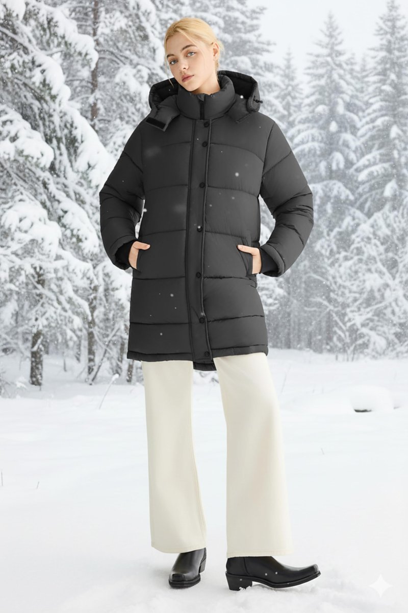 Orolay CHIIONE Winter Puffer Jacket Women's Mid-Length Relaxed Fit Warm Down Coat with Hood, Windproof Winter Parka