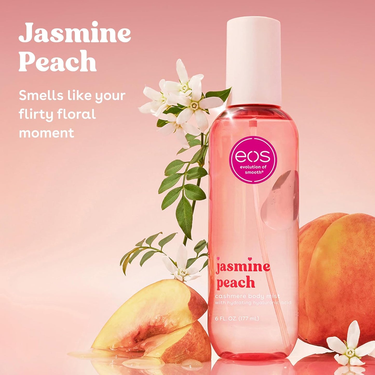 Cashmere Body Mist - Jasmine Peach Floral Spray for Women | Moisturizing Hair Mist with Hyaluronic Acid, 6 fl oz