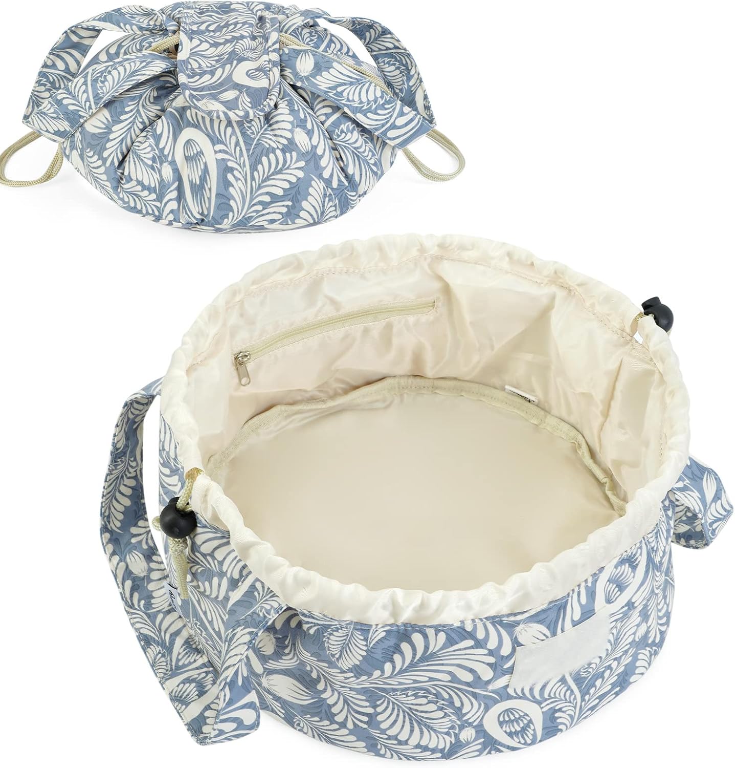 Large Pink Barrel Drawstring Makeup Bag - Stylish Cosmetic Organizer for Toiletries | Dusty Rose Color