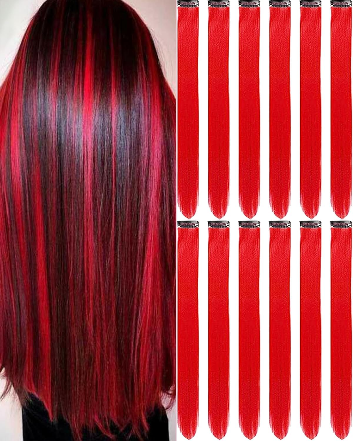 Clip-In Black Hair Extensions - 22 Inch Long Synthetic Hairpieces for Women | Party Highlights