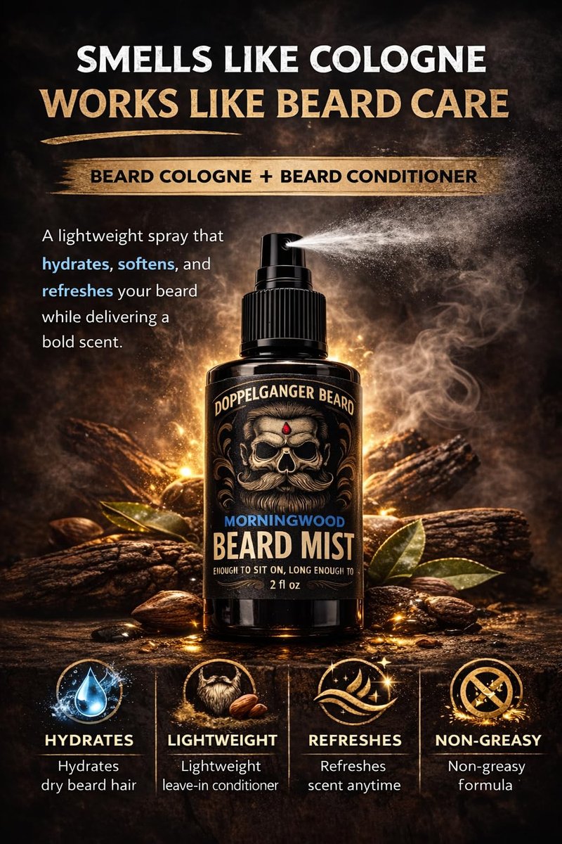 Beard Mist - Beard Cologne & Conditioning Spray for Men – Leave-In Beard Conditioner with Aloe & Jojoba – Hydrates, Softens, Reduces Itch & Never Feels Greasy
