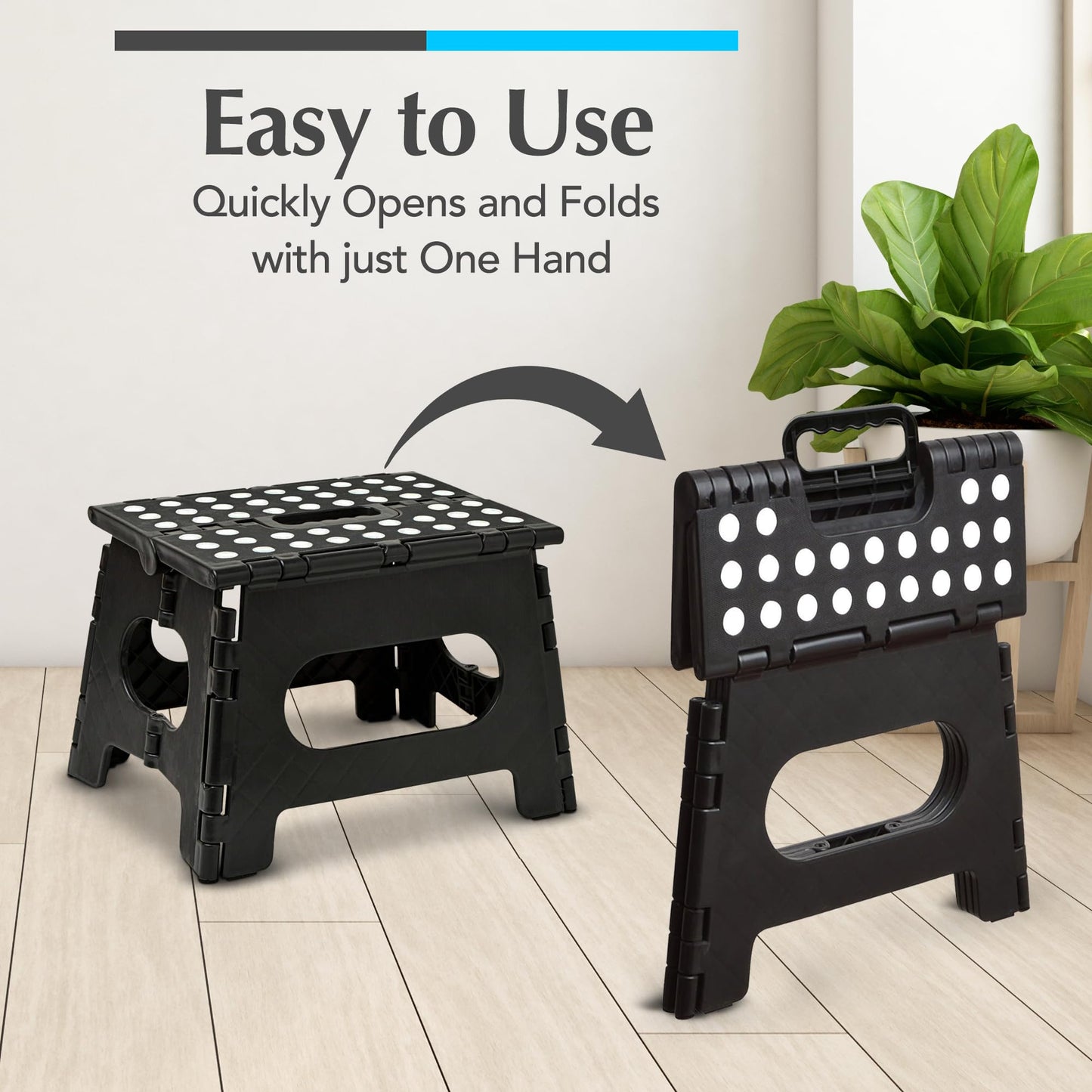 Handy Laundry Folding Step Stool - Sturdy Enough Collapsible Stool to Support Adults - Opens Easy with One Flip - Great for Kitchen, Bathroom or Bedroom (Black - 9 Inch)