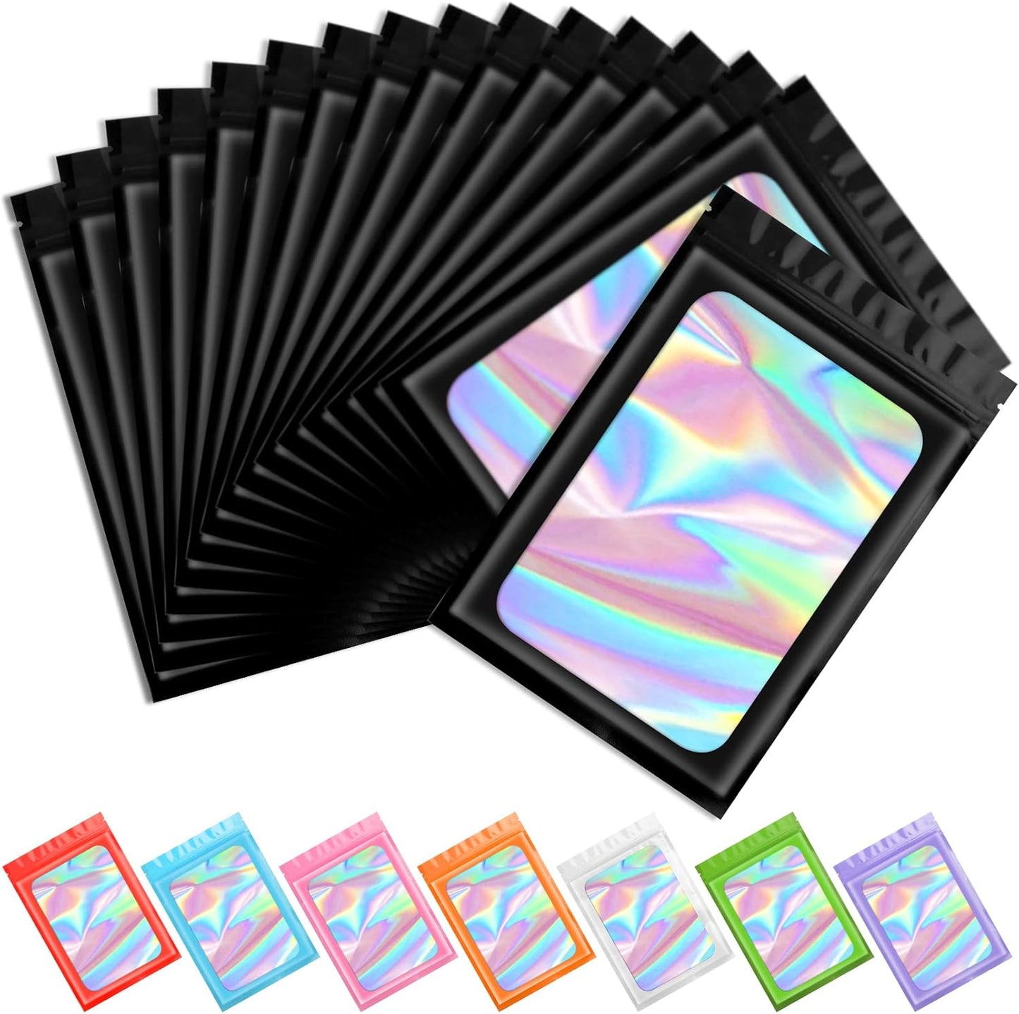 Purple Smell Proof Mylar Holographic Bags - 100 Pcs Resealable Odor Proof Foil Pouches for Food Storage | 2.4x3.9 In