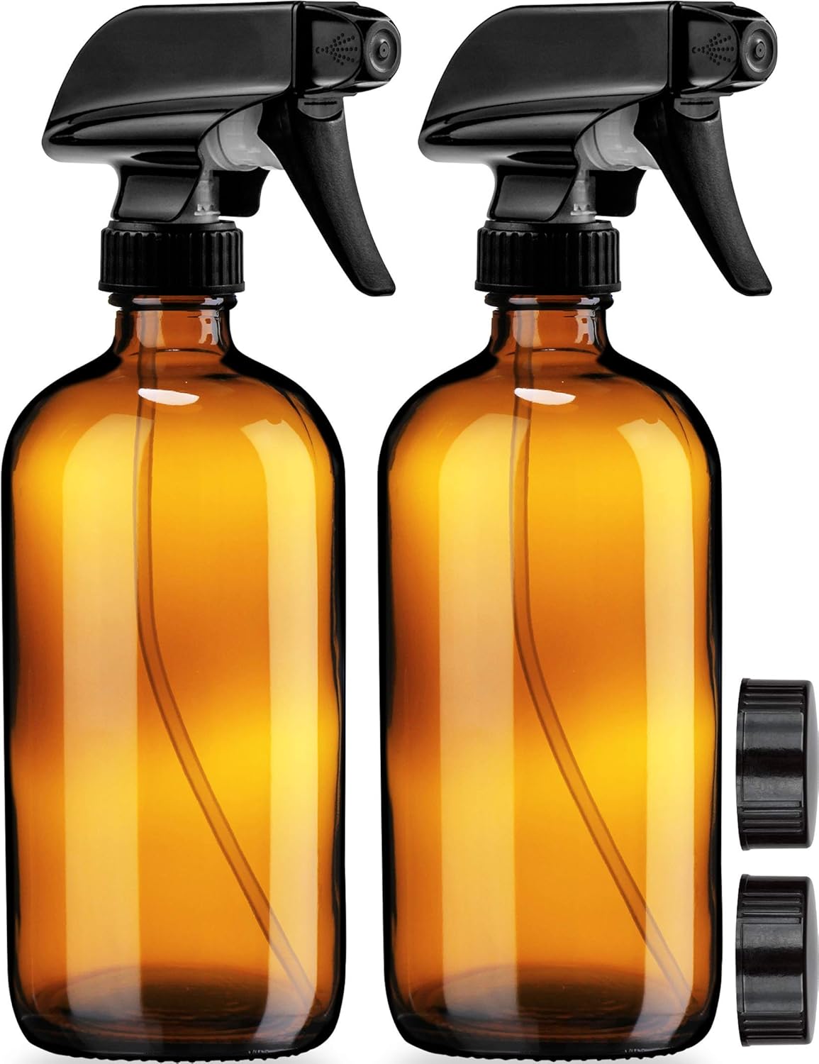 Amber Glass Spray Bottles - 16oz Refillable 2-Pack for Essential Oils, Cleaning, Hair | Durable Fine Mist Nozzle